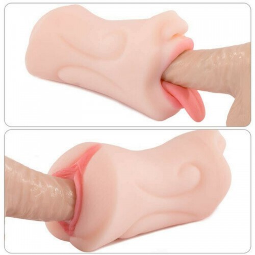 POCKET SILICONE PUSSY REALISTIC MOUTH WITH 3D TEETH AND TONGUE